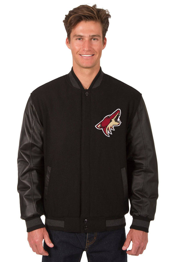 Arizona Coyotes Wool & Leather Reversible Jacket w/ Embroidered Logos - Black