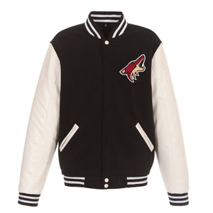 Arizona Coyotes JH Design Reversible Fleece Jacket with Faux Leather Sleeves - Black/White