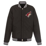 Arizona Coyotes JH Design Reversible Fleece Jacket with Faux Leather Sleeves - Black/White