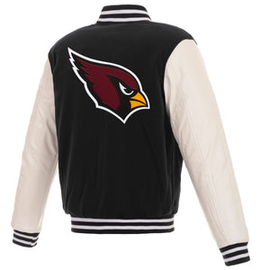 Arizona Cardinals - JH Design Reversible Fleece Jacket with Faux Leather Sleeves - Black/White