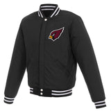 Arizona Cardinals - JH Design Reversible Fleece Jacket with Faux Leather Sleeves - Black/White