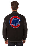 Chicago Cubs Wool & Leather Reversible Jacket w/ Embroidered Logos - Black