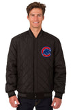 Chicago Cubs Wool & Leather Reversible Jacket w/ Embroidered Logos - Black