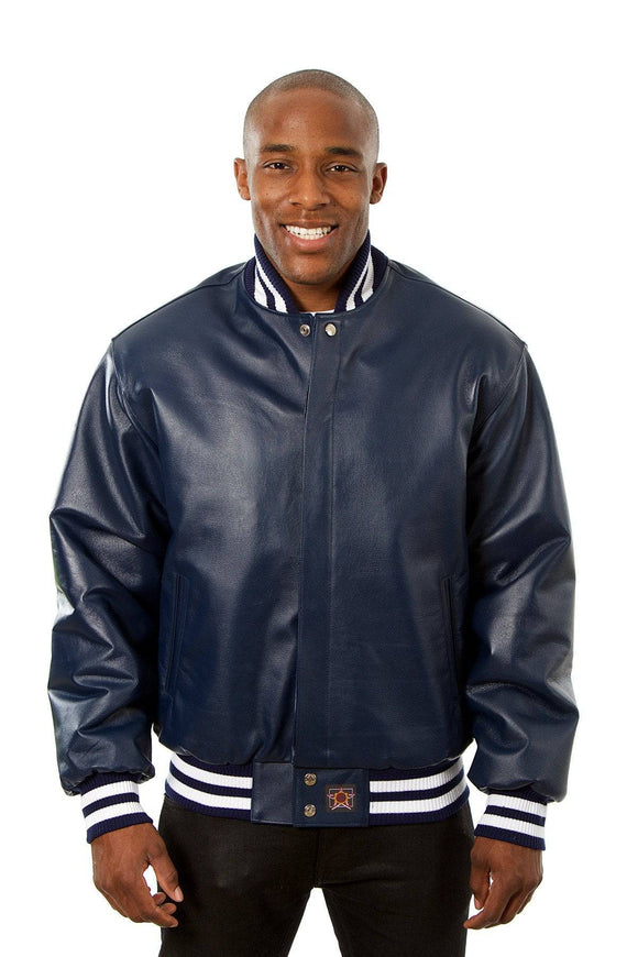 JH Design - All-Leather Varsity Jacket - Navy