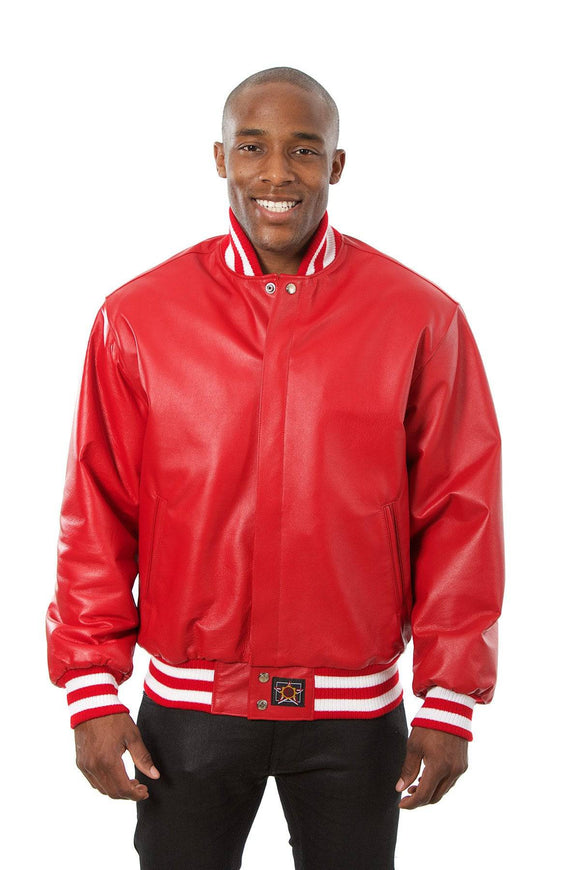 JH Design - All-Leather Varsity Jacket - Red