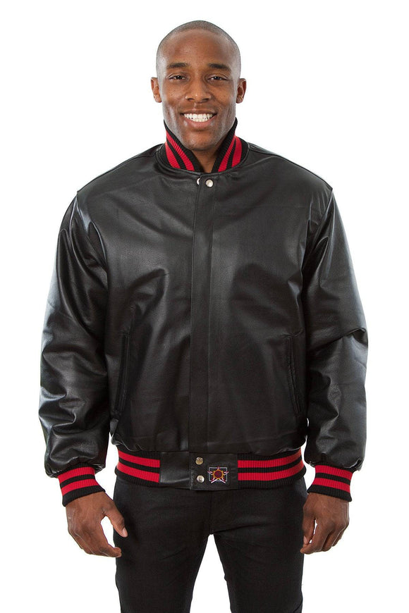 JH Design - All-Leather Varsity Jacket - Black/Red