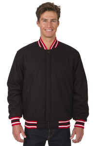 JH Design - All-Wool Varsity Jacket - Reversible - Black/Red