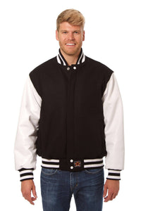 JH Design - Wool and Leather Varsity Jacket - Black/White