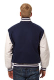 JH Design - Wool and Leather Varsity Jacket - Navy/White