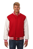 JH Design - Wool and Leather Varsity Jacket - Red/White