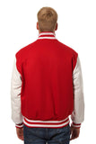 JH Design - Wool and Leather Varsity Jacket - Red/White