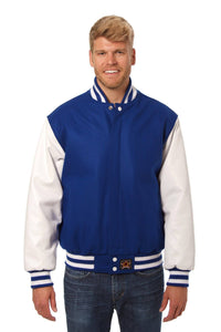 JH Design - Wool and Leather Varsity Jacket - Royal/White