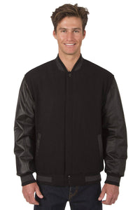 JH Design - Wool and Leather Varsity Jacket - Reversible - Black