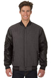 JH Design - Wool and Leather Varsity Jacket - Reversible - Charcoal/Black