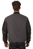 JH Design - Wool and Leather Varsity Jacket - Reversible - Charcoal/Black