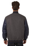 JH Design - Wool and Leather Varsity Jacket - Reversible - Charcoal/Navy