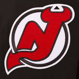 New Jersey Devils Wool & Leather Reversible Jacket w/ Embroidered Logos - Black