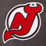 New Jersey Devils Wool & Leather Reversible Jacket w/ Embroidered Logos - Charcoal/Black