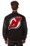 New Jersey Devils Wool & Leather Reversible Jacket w/ Embroidered Logos - Black