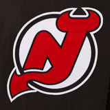 New Jersey Devils Wool & Leather Reversible Jacket w/ Embroidered Logos - Black