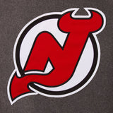 New Jersey Devils Wool & Leather Reversible Jacket w/ Embroidered Logos - Charcoal/Black