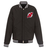 New Jersey Devils JH Design Reversible Fleece Jacket with Faux Leather Sleeves - Black/White