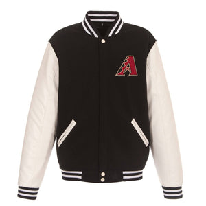 Arizona Diamondbacks - JH Design Reversible Fleece Jacket with Faux Leather Sleeves - Black/White