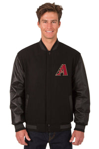 Arizona Diamondbacks Wool & Leather Reversible Jacket w/ Embroidered Logos - Black