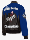 Los Angeles Dodgers JH Design 2025 World Series Champions Full-Snap Leather Jacket – Royal/Black - J.H. Sports Jackets