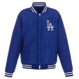 Los Angeles Dodgers - JH Design Reversible Fleece Jacket with Faux Leather Sleeves - Royal/White