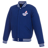 Los Angeles Dodgers Reversible Fleece Jacket with Faux Leather Sleeves, Royal/White Vintage Logos