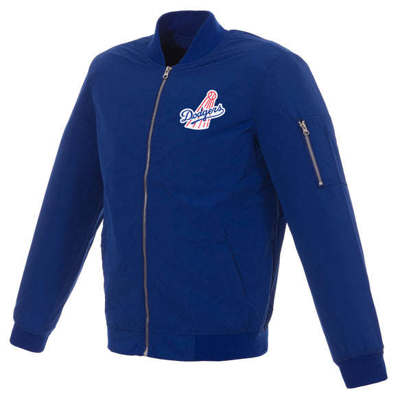 Los Angeles Dodgers Lightweight Nylon Bomber Jacket-Royal-Vintage Logo