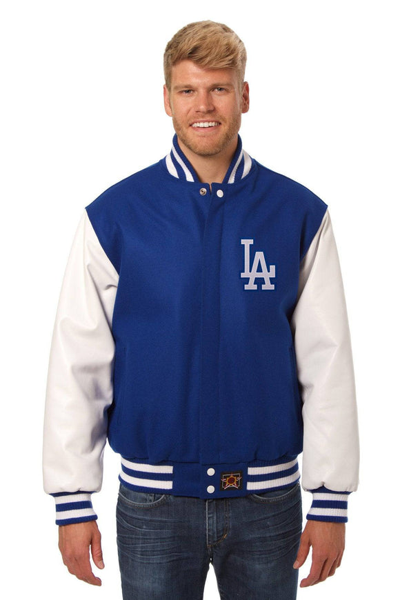 Los Angeles Dodgers Two-Tone Wool Jacket w/ Handcrafted Leather Logos - Royal/White