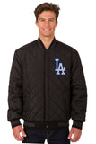 Los Angeles Dodgers Wool & Leather Reversible Jacket w/ Embroidered Logos - Charcoal/Black