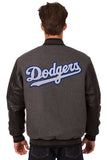 Los Angeles Dodgers Wool & Leather Reversible Jacket w/ Embroidered Logos - Charcoal/Black