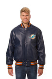 Miami Dolphins Handmade Full Leather Snap Jacket - Navy - J.H. Sports Jackets