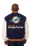 Miami Dolphins Domestic Two-Tone Handmade Wool and Leather Jacket-Navy/White