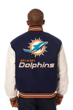 Miami Dolphins Domestic Two-Tone Handmade Wool and Leather Jacket-Navy/White - J.H. Sports Jackets