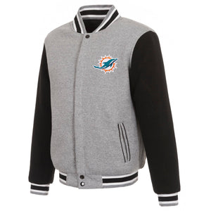 Miami Dolphins Two-Tone Reversible Fleece Jacket - Gray/Black