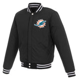 Miami Dolphins - JH Design Reversible Fleece Jacket with Faux Leather Sleeves - Black/White