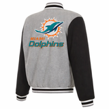 Miami Dolphins Two-Tone Reversible Fleece Jacket - Gray/Black - J.H. Sports Jackets