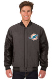 Miami Dolphins Wool & Leather Reversible Jacket w/ Embroidered Logos - Charcoal/Black