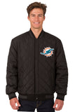 Miami Dolphins Wool & Leather Reversible Jacket w/ Embroidered Logos - Charcoal/Black