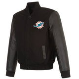 Miami Dolphins Reversible Wool and Leather Jacket-Black
