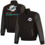 Miami Dolphins Reversible Wool and Leather Jacket-Black - J.H. Sports Jackets