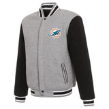 Miami Dolphins Two-Tone Reversible Fleece Jacket - Gray/Black - J.H. Sports Jackets