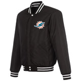 Miami Dolphins Reversible Fleece Jacket with Faux Leather Sleeves - Black/White - J.H. Sports Jackets