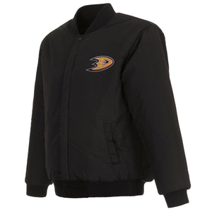 Anaheim Ducks Reversible Wool Jacket Embroidered Logos - JH Design - Black