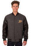 Anaheim Ducks Wool & Leather Reversible Jacket w/ Embroidered Logos - Charcoal/Black