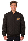 Anaheim Ducks Wool & Leather Reversible Jacket w/ Embroidered Logos - Charcoal/Black